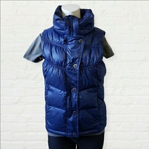 PrAna small Milly down filled quilted blue ruched zip snap vest
